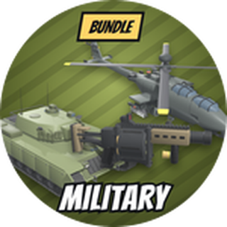 Official Ragdoll Reality Military Bundle game-pass icon: a tank, a helicopter and a grenade launcher under a BUNDLE tag